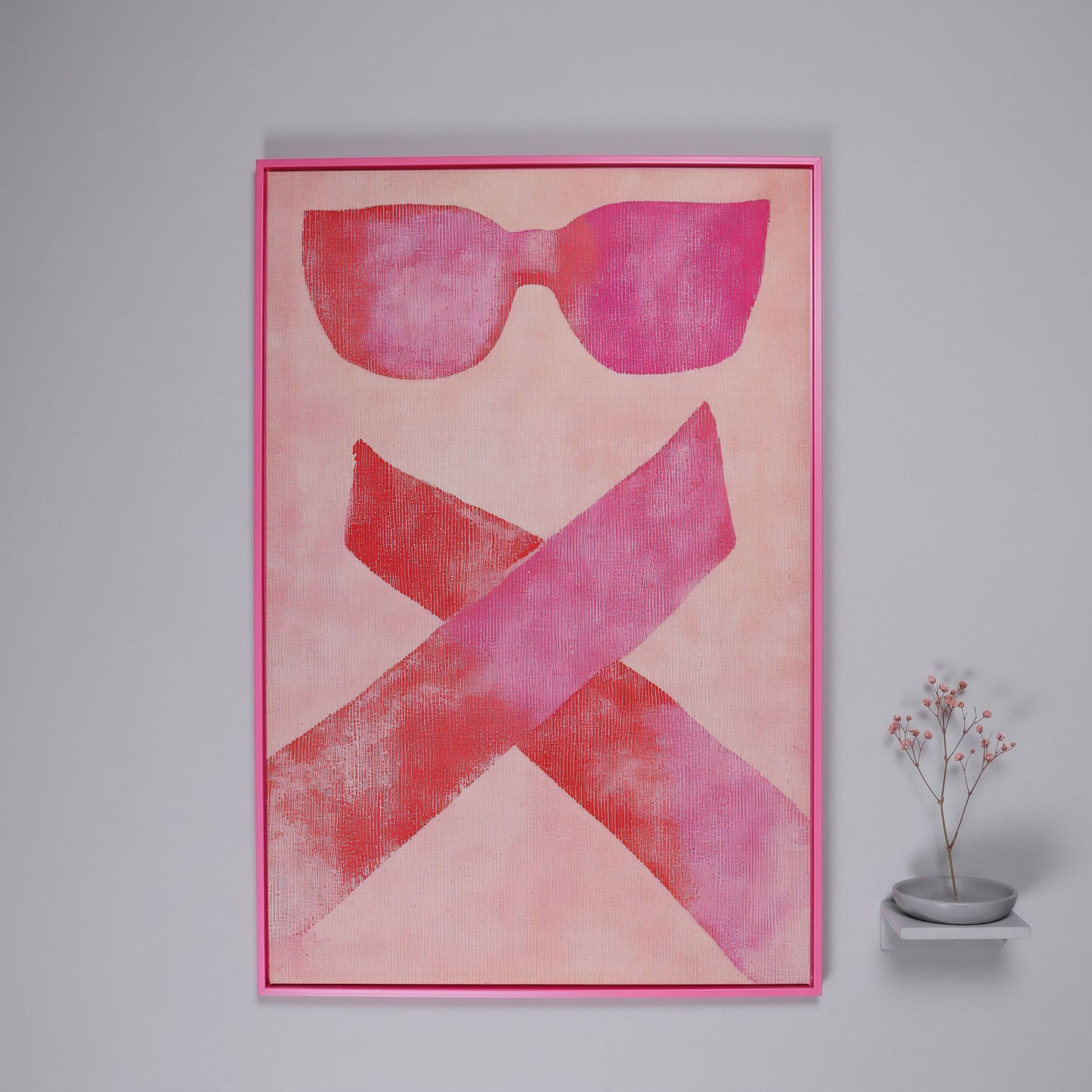 Pink Sunglasses Abstract Canvas in pink floating frame