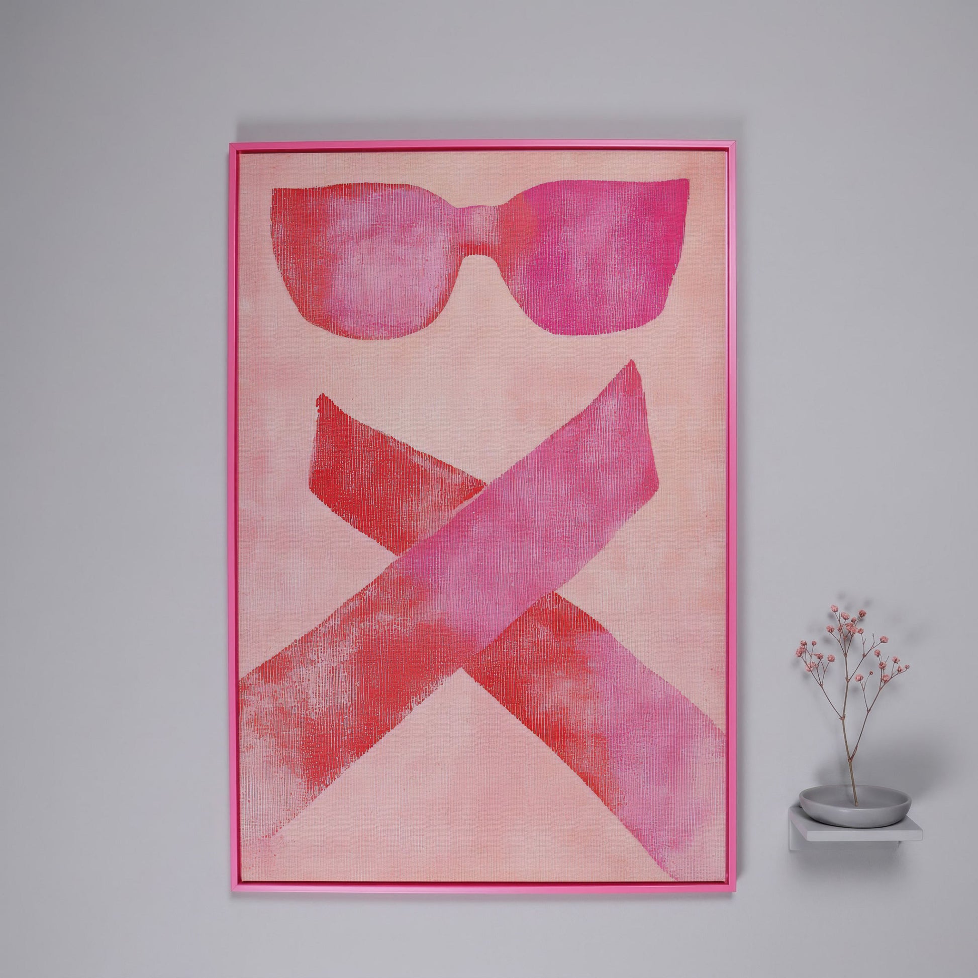 Pink Sunglasses Abstract Canvas in pink floating frame