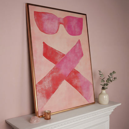 Pink Sunglasses Abstract Canvas in rose gold floating frame