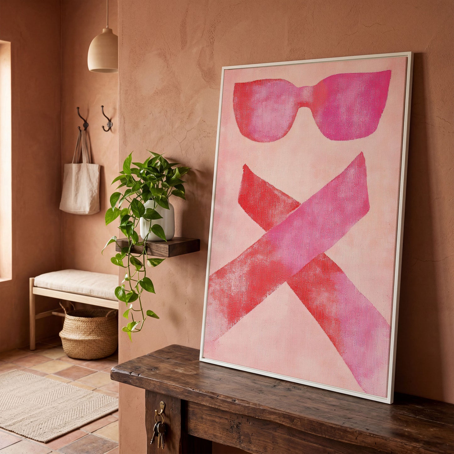 Pink Sunglasses Abstract Canvas in white floating frame