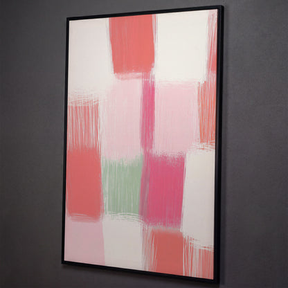 Soft Pastel Checkered Canvas Print in Pink and Green shown in black floating frame