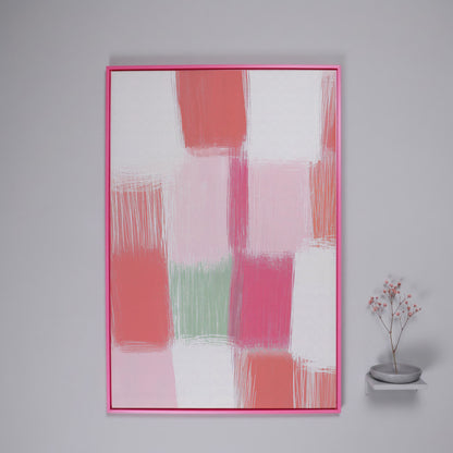 Soft Pastel Checkered Canvas Print in Pink and Green in pink floating frame