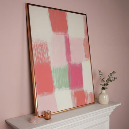 Soft Pastel Checkered Canvas Print in Pink and Green in rose gold floating frame