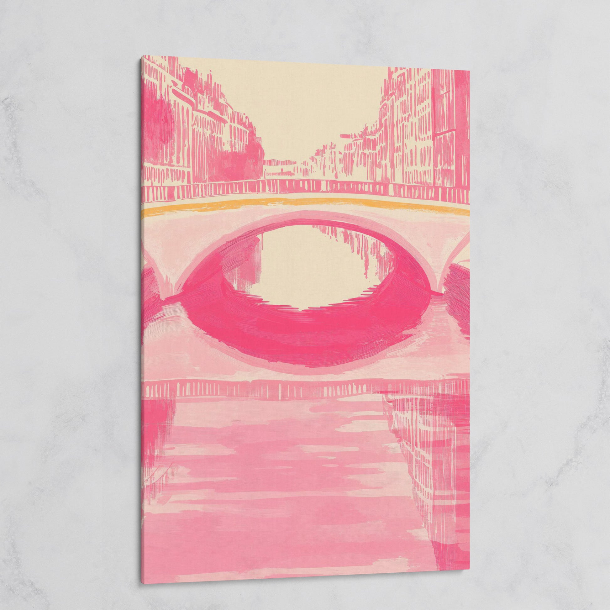 Pink Abstract Cityscape Bridge Canvas on gallery wrap