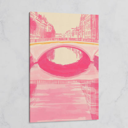 Pink Abstract Cityscape Bridge Canvas on gallery wrap