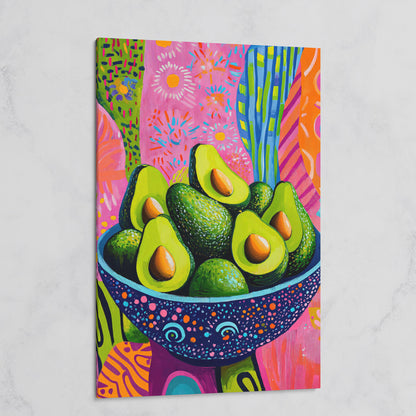 Abstract Avocado Bowl Canvas in Hot Pink and Tangerine on gallery wrap