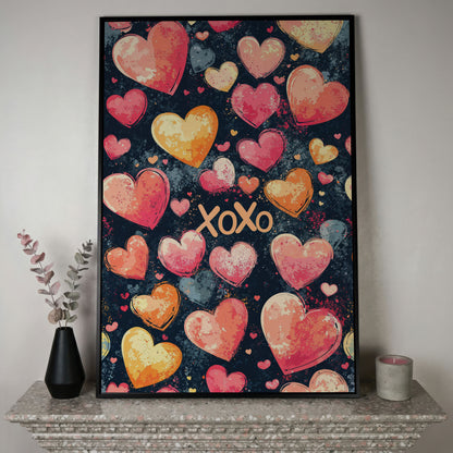 Colorful Hearts Canvas Print in black floating frame