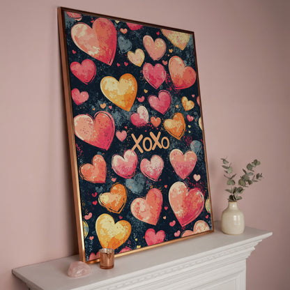 Colorful Hearts Canvas Print in rose gold floating frame
