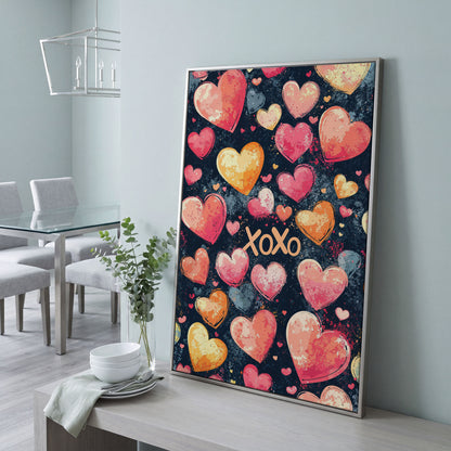 Colorful Hearts Canvas Print in silver floating frame
