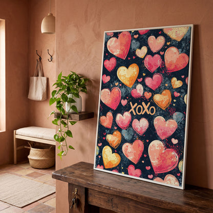 Colorful Hearts Canvas Print in white floating frame