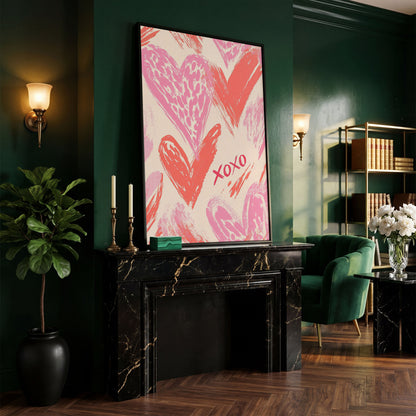 XOXO Pink Heart Canvas Print in black floating frame