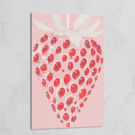 Abstract Strawberry Canvas Print in Blush and Crimson on gallery wrap
