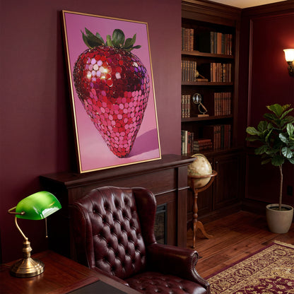 Vibrant Strawberry Pop Art Canvas in antique gold floating frame