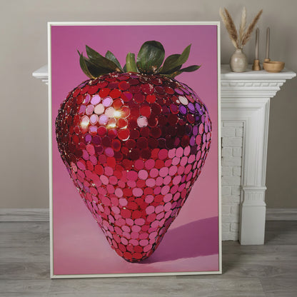 Vibrant Strawberry Pop Art Canvas in white floating frame