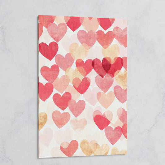 Pink Hearts Canvas Print with Layered Pattern on gallery wrap