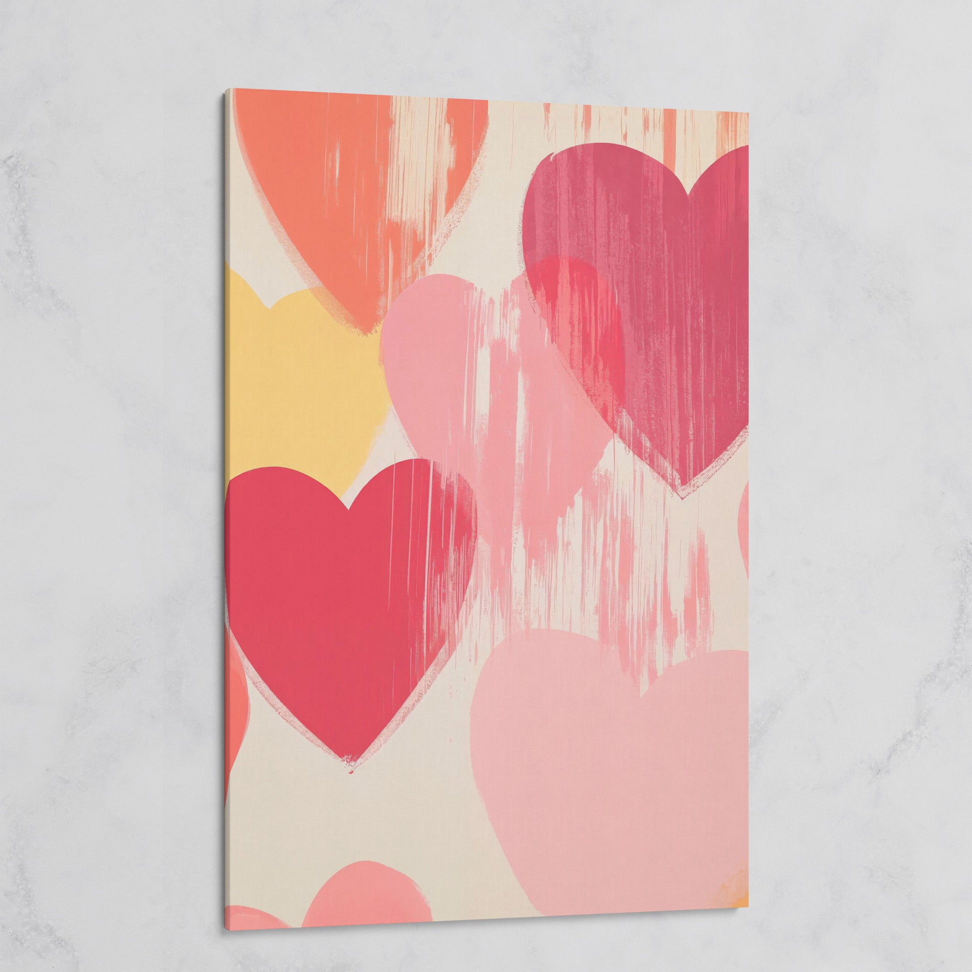 Pastel Hearts Canvas Print in Blush, Salmon & Gold on gallery wrap