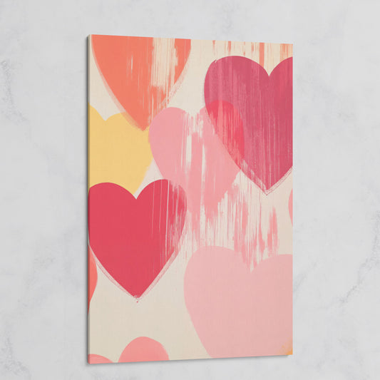 Pastel Hearts Canvas Print in Blush, Salmon & Gold on gallery wrap
