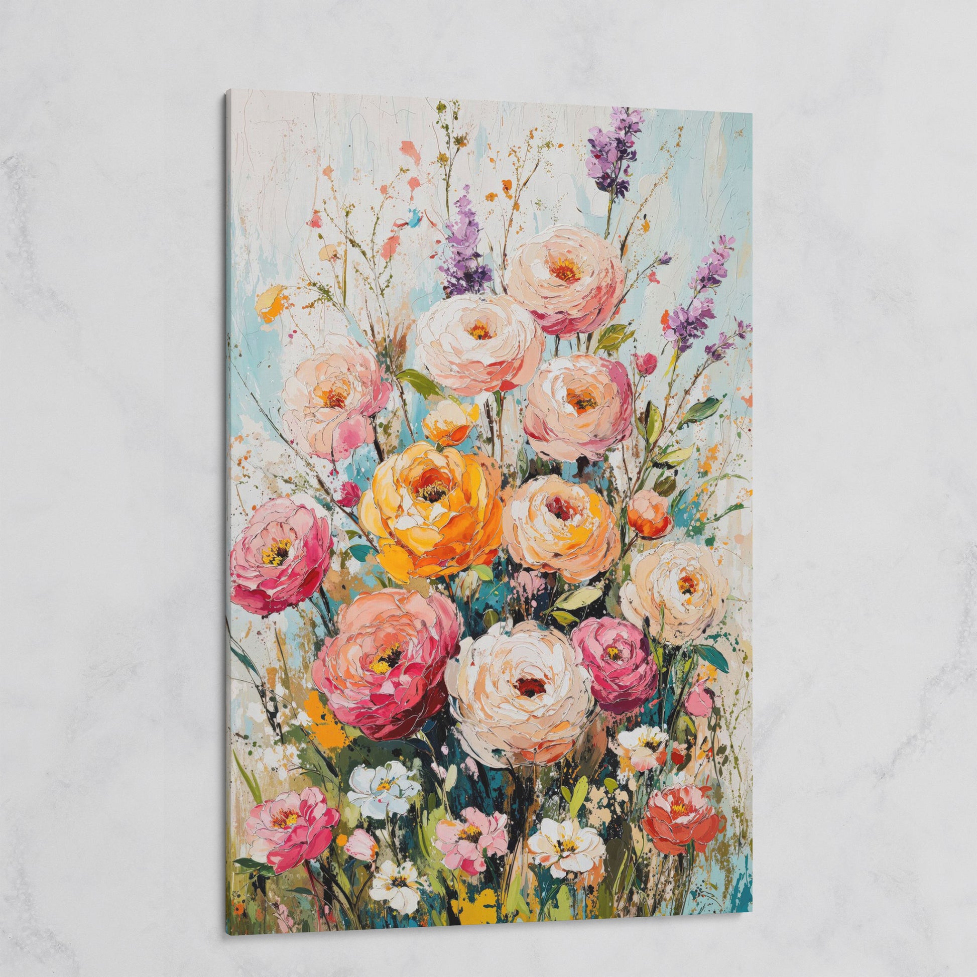 Pink Bouquet with Sage Canvas Print on gallery wrap