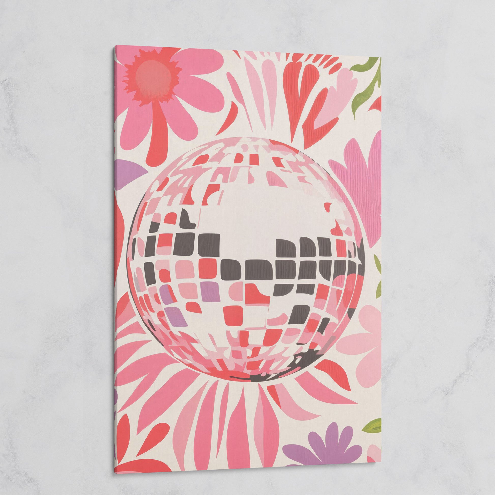 Retro Disco Ball & Floral Canvas on gallery wrap