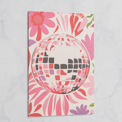 Retro Disco Ball & Floral Canvas on gallery wrap