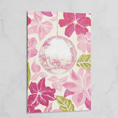 Pink Floral & Disco Ball Canvas Print on gallery wrap