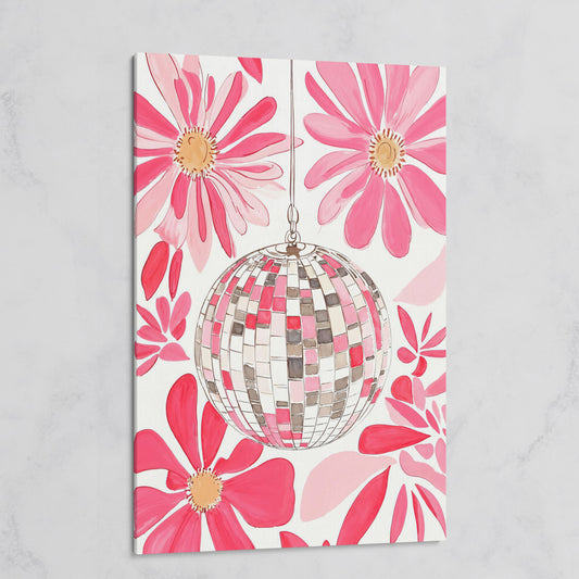 Pink Disco Ball & Botanical Canvas on gallery wrap
