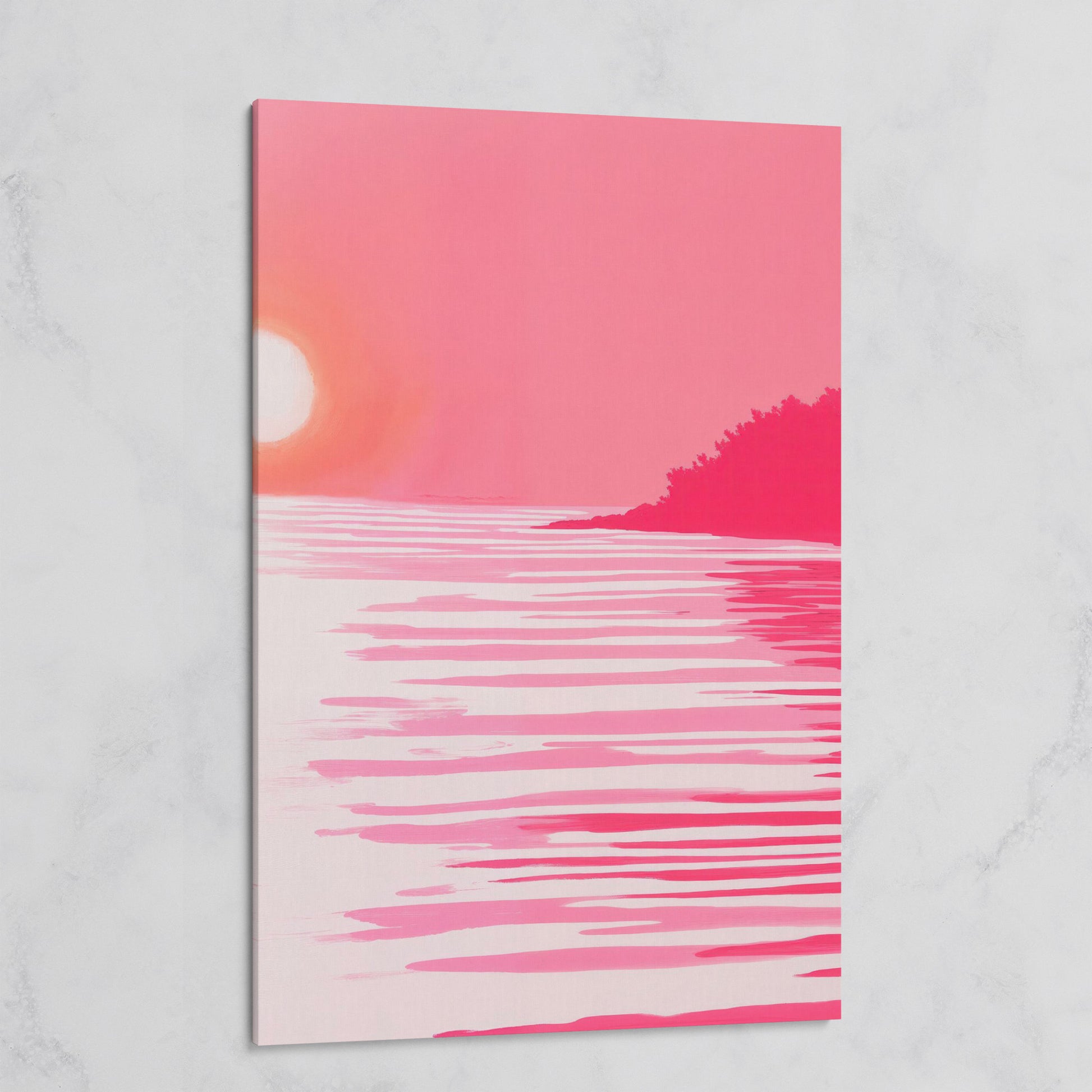 Pink Sunset Coastal Scene Canvas on gallery wrap