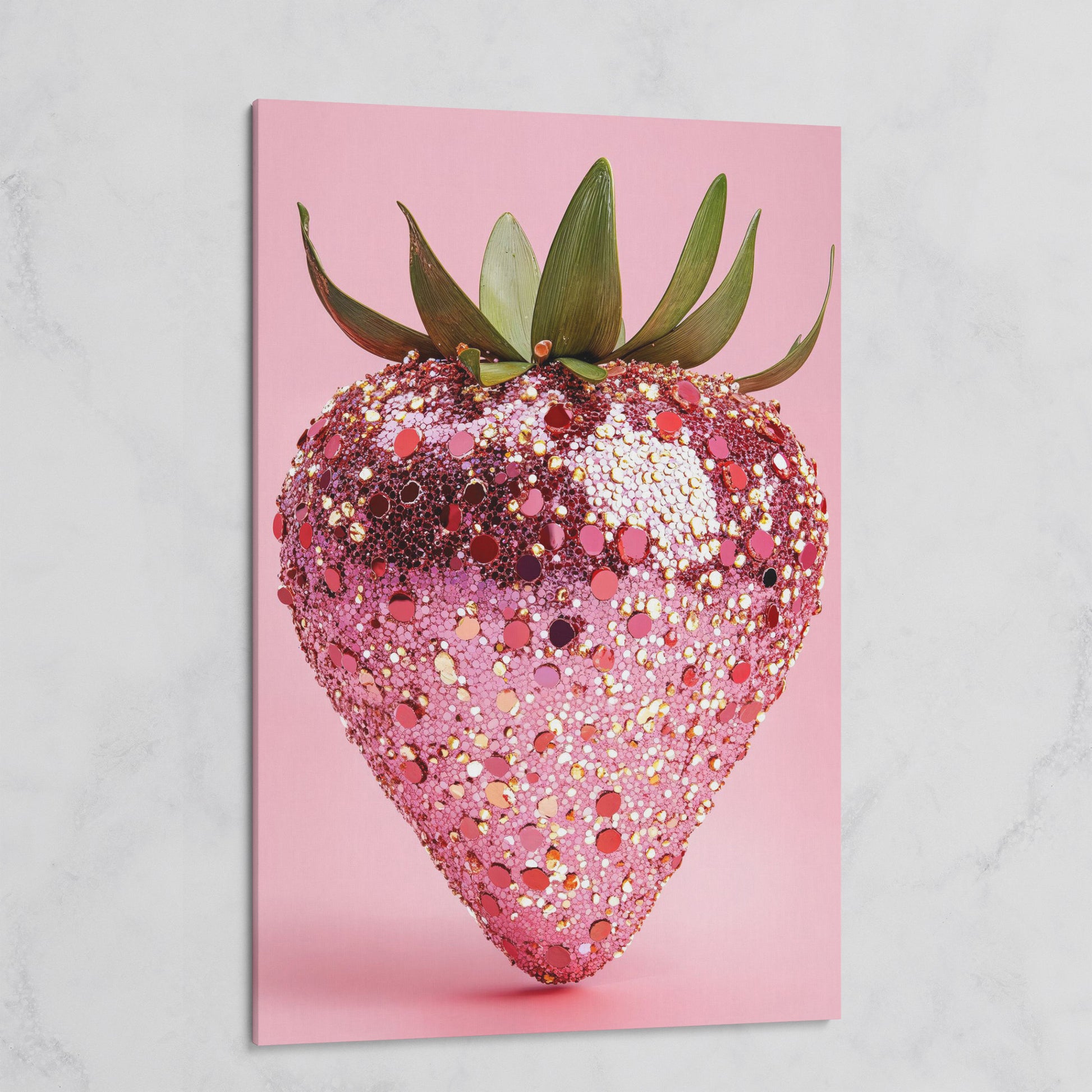 Strawberry with Sequins Canvas Wall Art on gallery wrap