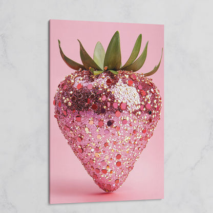 Strawberry with Sequins Canvas Wall Art on gallery wrap
