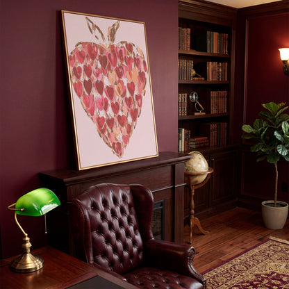 Strawberry Heart Abstract Canvas Print in antique gold floating frame