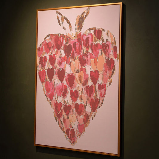 Strawberry Heart Abstract Canvas Print shown in antique gold floating frame