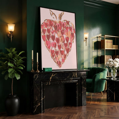 Strawberry Heart Abstract Canvas Print in black floating frame