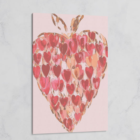 Strawberry Heart Abstract Canvas Print on gallery wrap