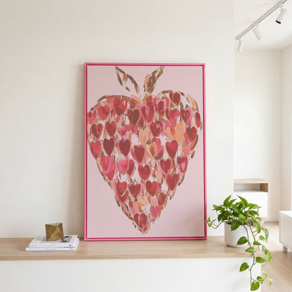 Strawberry Heart Abstract Canvas Print in pink floating frame