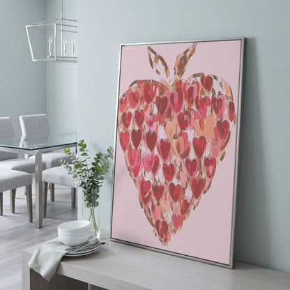 Strawberry Heart Abstract Canvas Print in silver floating frame