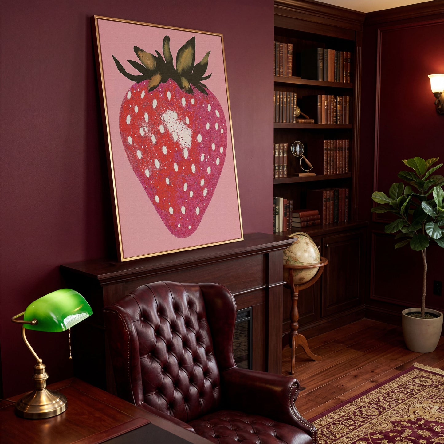Strawberry Pink Canvas Print in antique gold floating frame