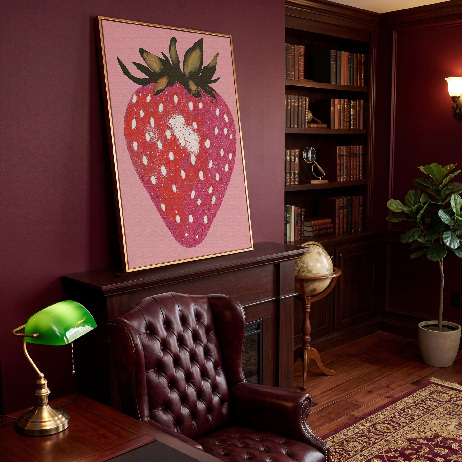 Strawberry Pink Canvas Print in antique gold floating frame