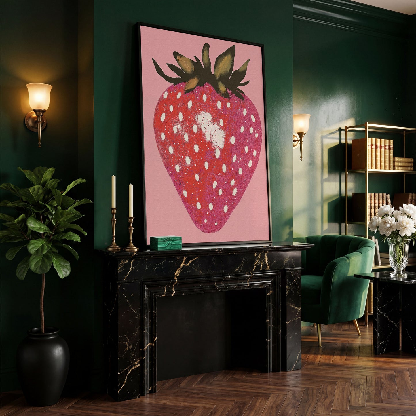 Strawberry Pink Canvas Print in black floating frame