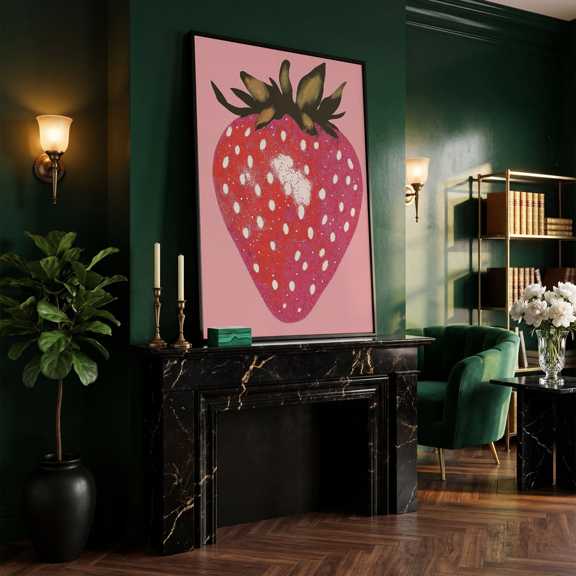 Strawberry Pink Canvas Print in black floating frame
