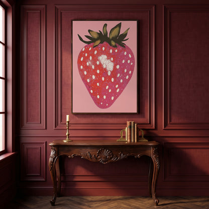 Strawberry Pink Canvas Print in dark walnut floating frame