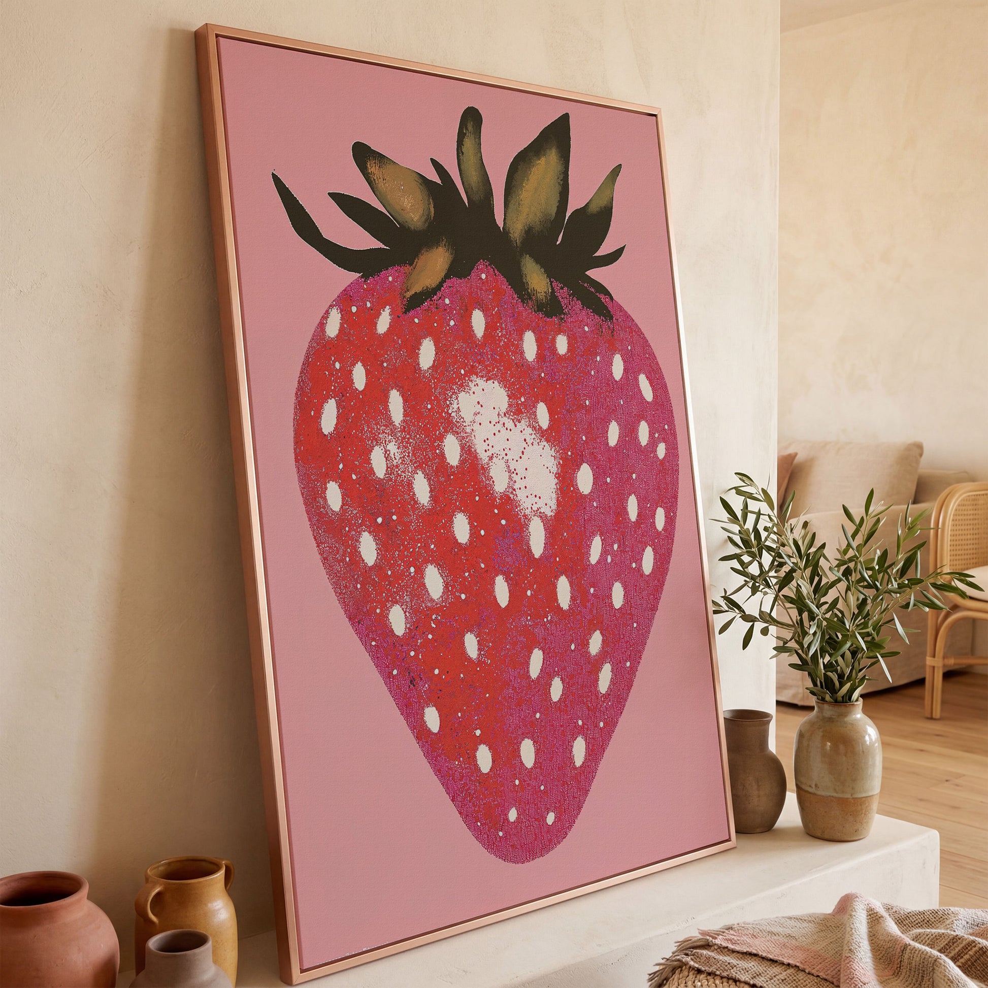Strawberry Pink Canvas Print in rose gold floating frame
