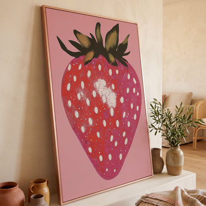 Strawberry Pink Canvas Print in rose gold floating frame
