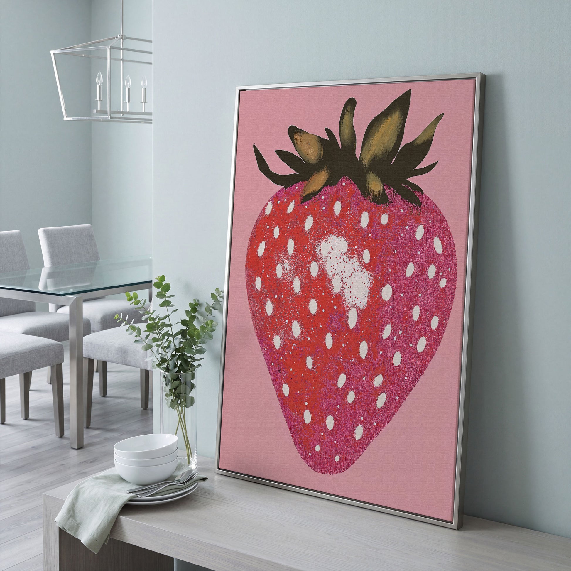 Strawberry Pink Canvas Print in silver floating frame