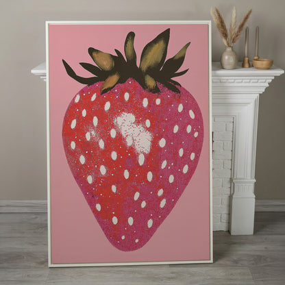 Strawberry Pink Canvas Print in white floating frame