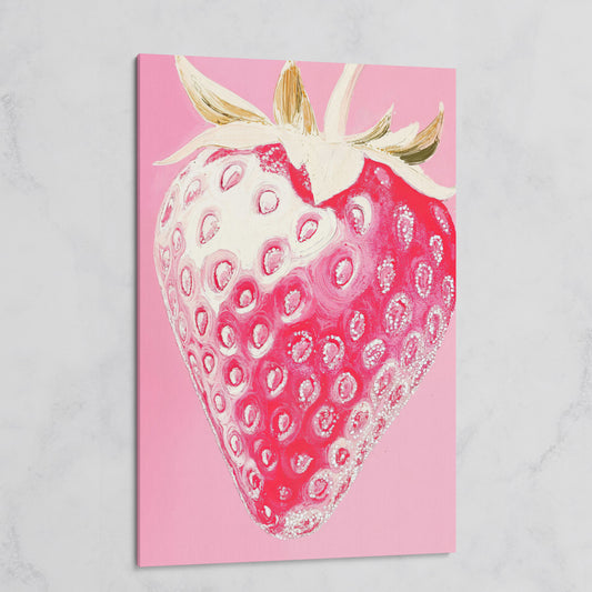 Pink Strawberry Canvas Print for Kitchen Walls on gallery wrap
