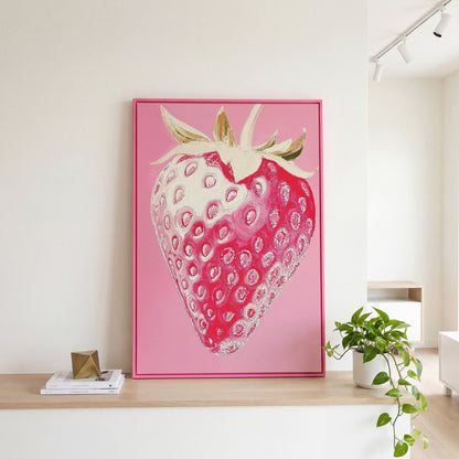 Pink Strawberry Canvas Print for Kitchen Walls in pink floating frame