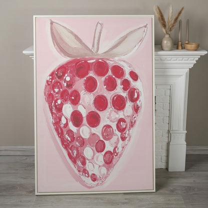 Modern Pink Strawberry Canvas Print in white floating frame