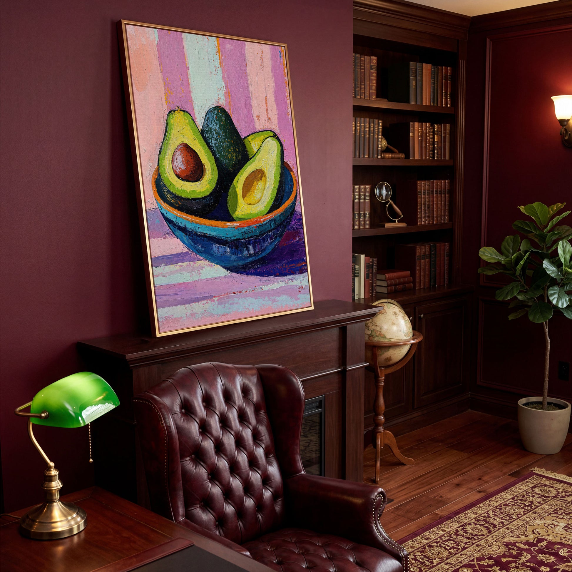 Colorful Avocado Still Life Canvas in antique gold floating frame