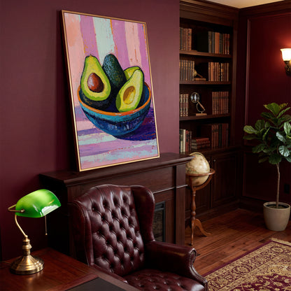 Colorful Avocado Still Life Canvas in antique gold floating frame