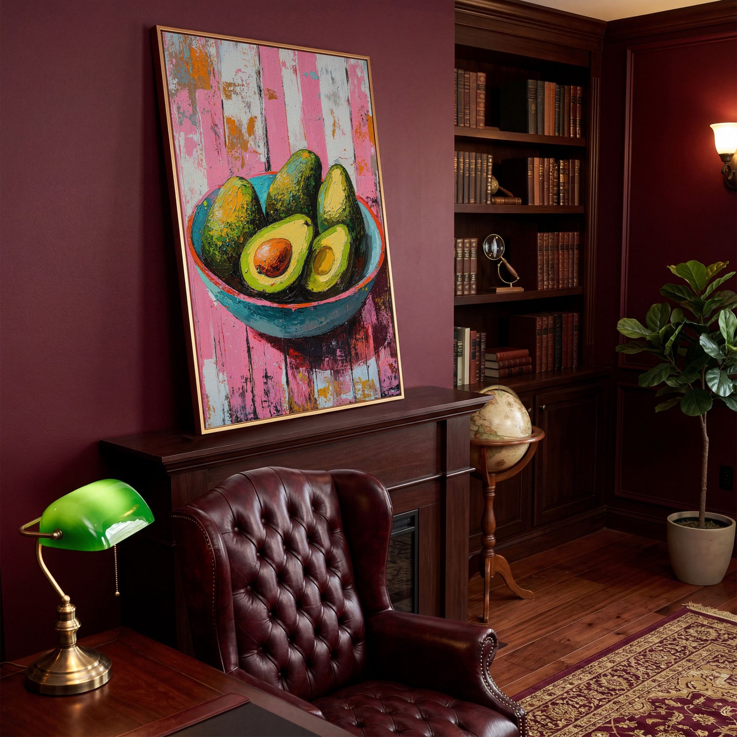 Retro Avocado Canvas Print for Kitchen Walls in antique gold floating frame
